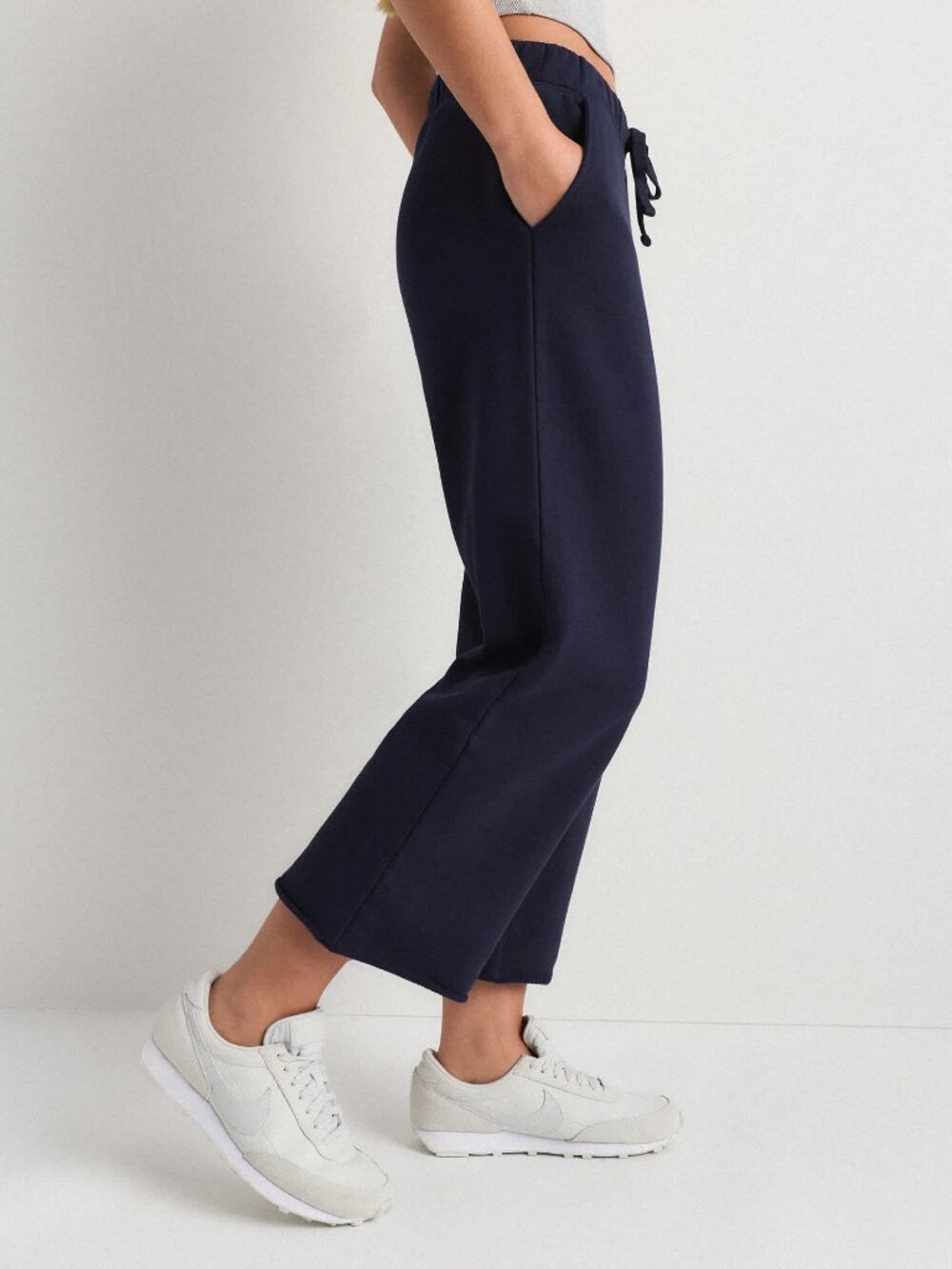 French Terry Cropped Wide Leg Pants in Deep Navy - Picture 5 of 9